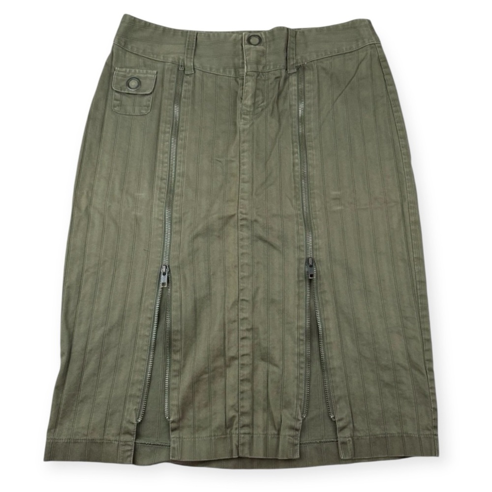 Morbid Threads Zip Pencil Skirt Goth Y2k Juniors 7 Olive Green 2000’s grunge